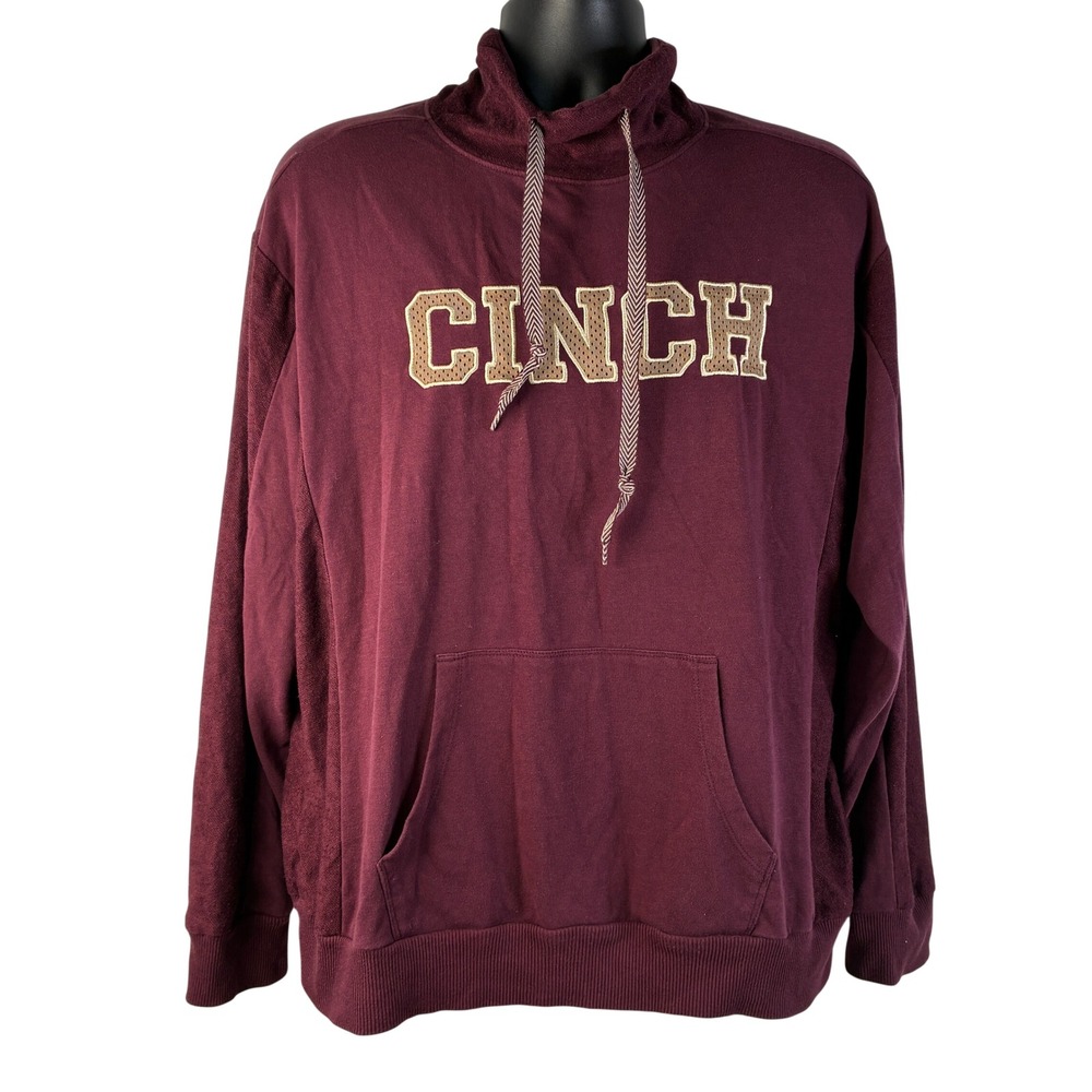 Cinch Women's Large Maroon Burgundy Cowl Neck Logo Pullover Sweatshirt Spellout‎